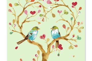 Птичка на дереве рисунок