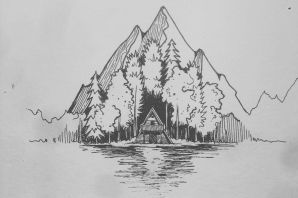 Лес набросок карандашом