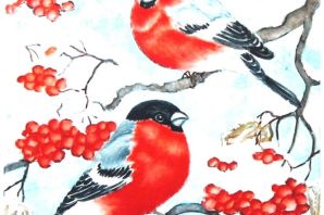 Зимний рисунок снегирь