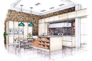 Эскиз кухни в цвете