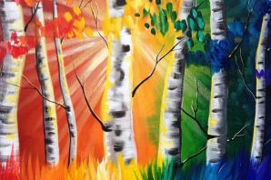 Береза рисунок красками