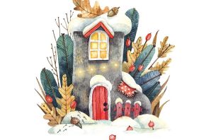 Новогодний дом рисунок