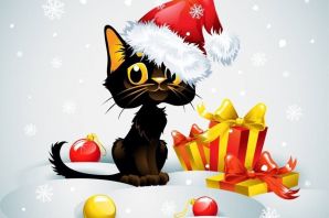 Новогодний котенок рисунок