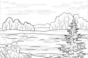 Пейзаж рисунок раскраска