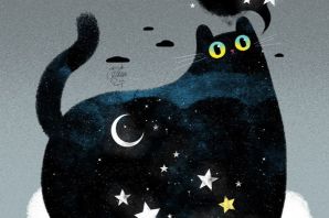 Кот и луна рисунок