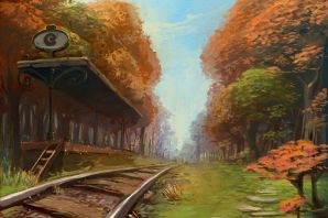 Поезд на рельсах рисунок