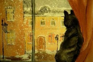 Кошка на окне рисунок