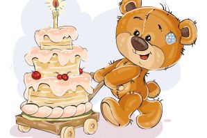 Мишка с тортом рисунок