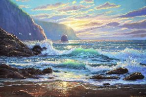 Горы и море рисунок