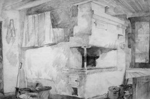 Рисунок печки в избе