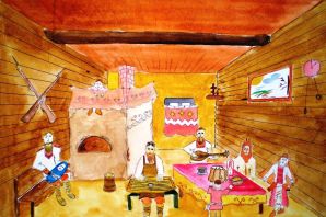 Изба внутри рисунок