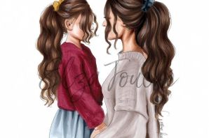 Мама и две дочки рисунок