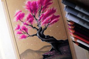 Дерево сакура рисунок карандашом