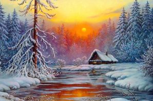 Рисунок зимнее утро и зимний вечер