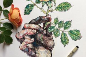 Рука с цветком рисунок