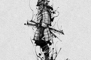 Рисунок черно белый самурай