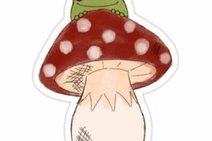 Лягушка на грибе рисунок