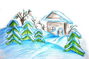 Зимний пейзаж рисунок карандашом легкий