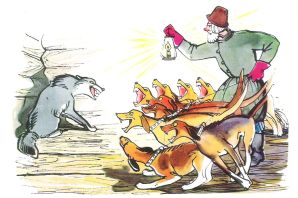 Иллюстрация к басне волк на псарне