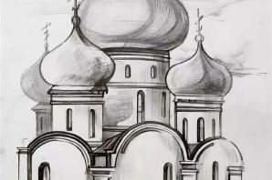 Рисунок церковь карандашом