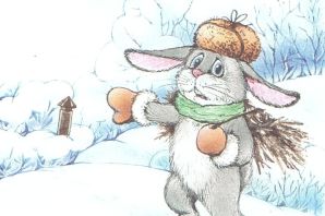 Заяц на снегу рисунок