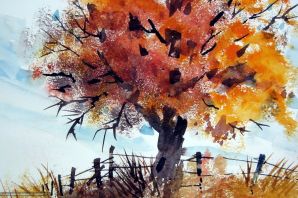 Осеннее дерево рисунок красками