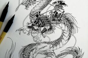 Самурай и дракон эскиз