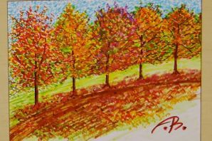 Осенний пейзаж цветными карандашами