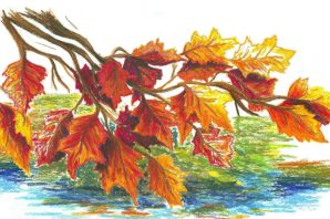 Рисунок осень цветными карандашами