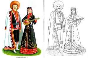 Раскраска башкирский костюм