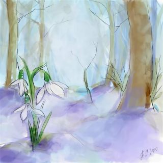 Пейзаж весны карандашом