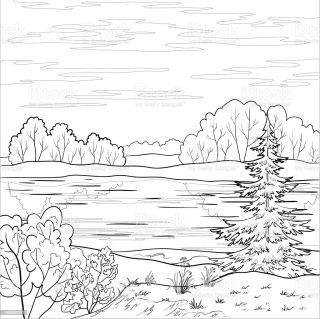 Пейзаж рисунок раскраска