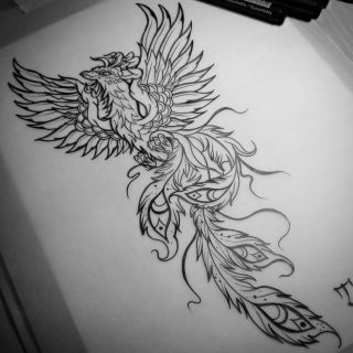 Птица феникс эскиз