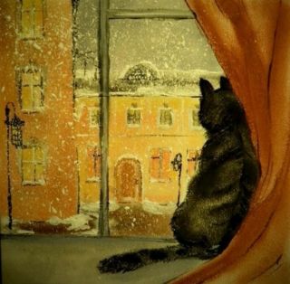 Кошка на окне рисунок
