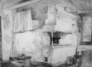 Рисунок печки в избе