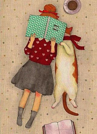 Кот с книгой рисунок