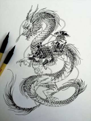 Самурай и дракон эскиз