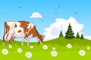 Рисунок корова на лугу