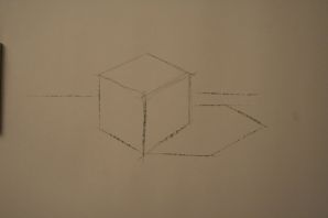 Куб карандашом с тенью