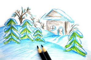 Зимний пейзаж рисунок легкий