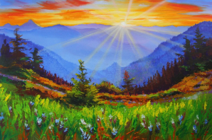 Рисунок горы и солнце