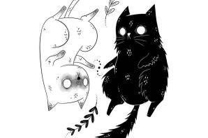 Милые котики рисунки черно белые
