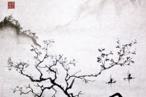 Японская живопись тушью в стиле суйбоку