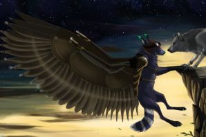 Рисунок волк с крыльями