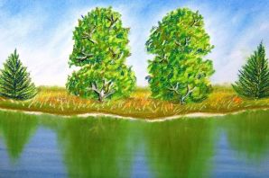 Рисунок речка и деревья