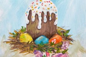 Рисунок кулича и яиц на пасху