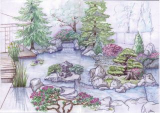 Японский сад рисунок