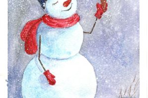 Снеговик рисунок красками