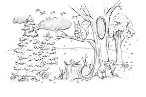 Рисунок на тему лес карандашом