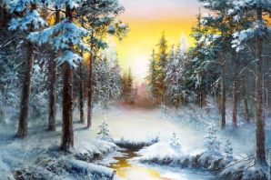 Пейзаж зимний лес рисунок